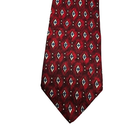 Preswick & Moore Geometric Diamond Pattern Tie Red & Blue Silk Made In Korea - Picture 1 of 7